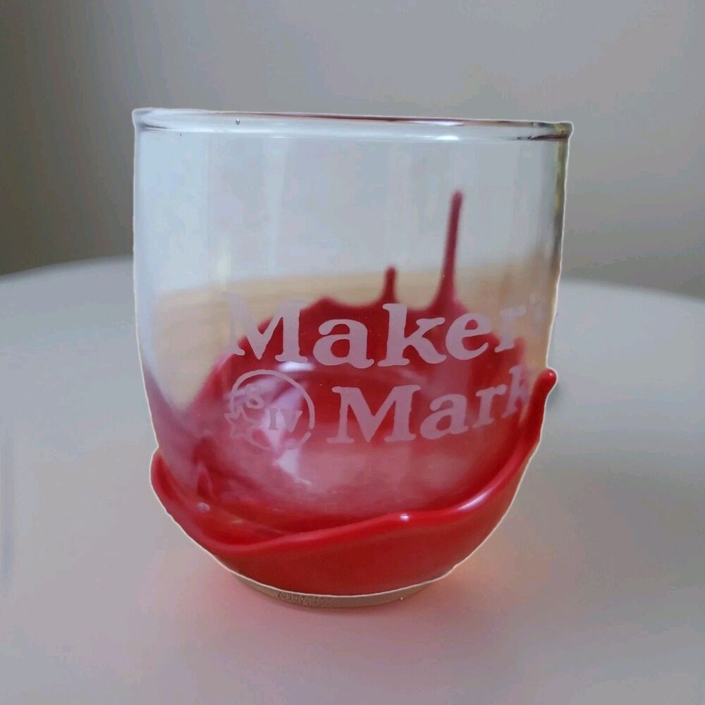Makers Mark Mug Cup Glass Melted Red Drip Wax Whisky Bourbon 12 Oz Brewery EUC